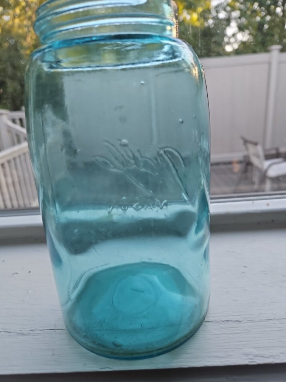 Antique 1900-1910 Triple L Ball Mason Glass Canning Jar Aqua Air Bubbles Quart - Picture 5 of 8